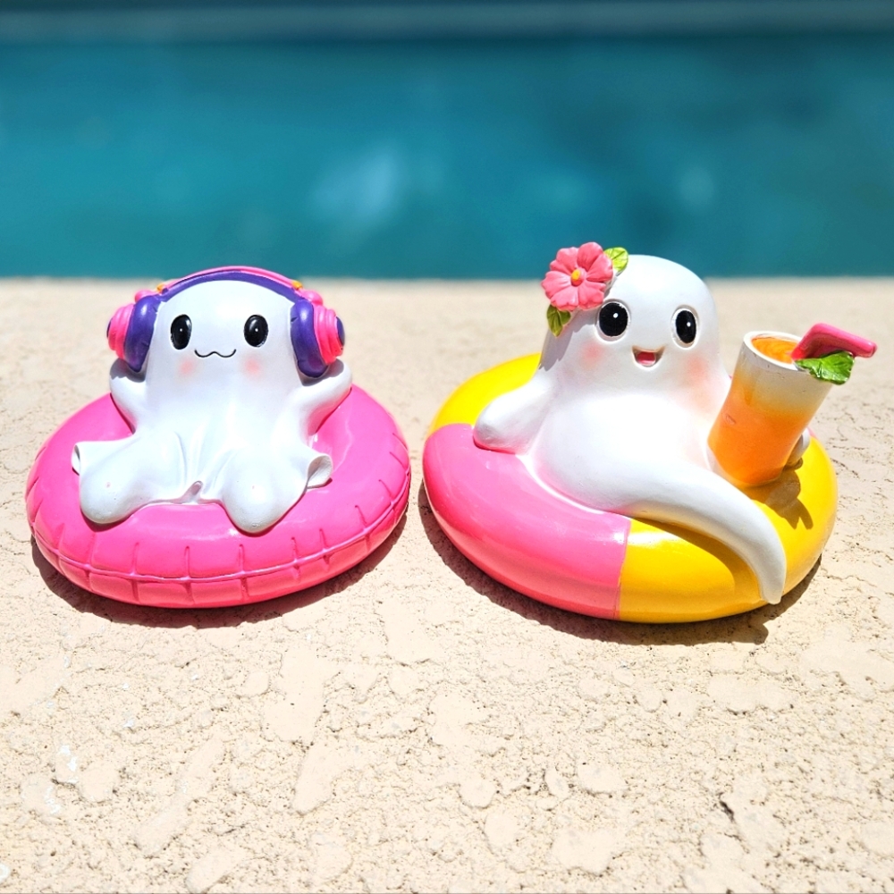 NWT Summerween Here Lies Summer Set Of (2) Boy/Girl Ghosts In Floatie Home Decor